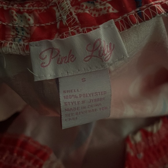 Pink Lily Top, Size Small, Red Pink with White and Blue Flowers - Picture 2 of 2